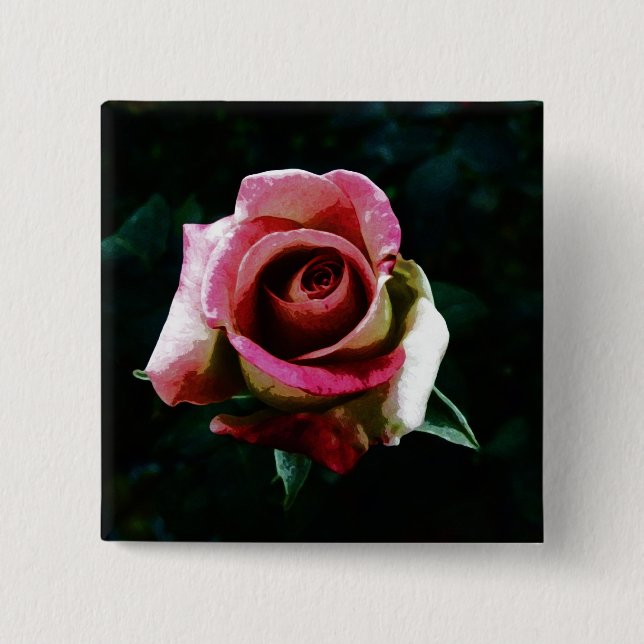 Oil painted rose 15 cm square badge (Front)