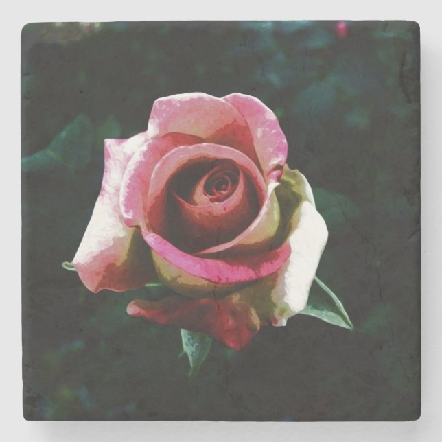 Oil Painted Rose Stone Coaster (Front)