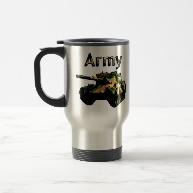 Oil Painted Vintage Army Tank, Travel Mug (Left)