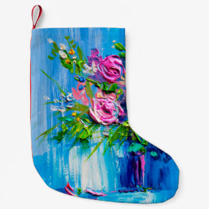 Oil painting a bouquet of roses. Impressionist sty Small Christmas Stocking