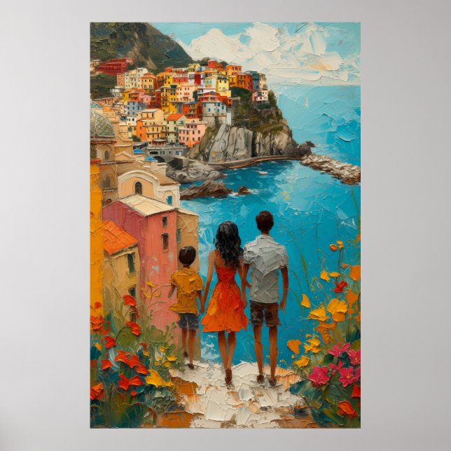 OIL PAINTING-Coastal Glimpse: Manarola's Embrace Poster (Front)