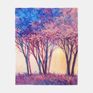 Oil painting colorful trees. Abstract image of for Fleece Blanket