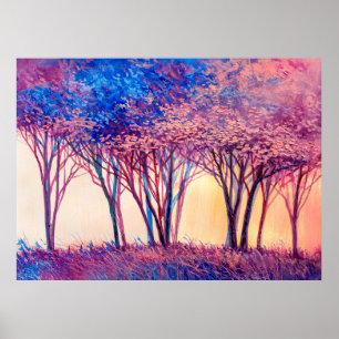 Oil painting colourful trees. Abstract image of fo Poster