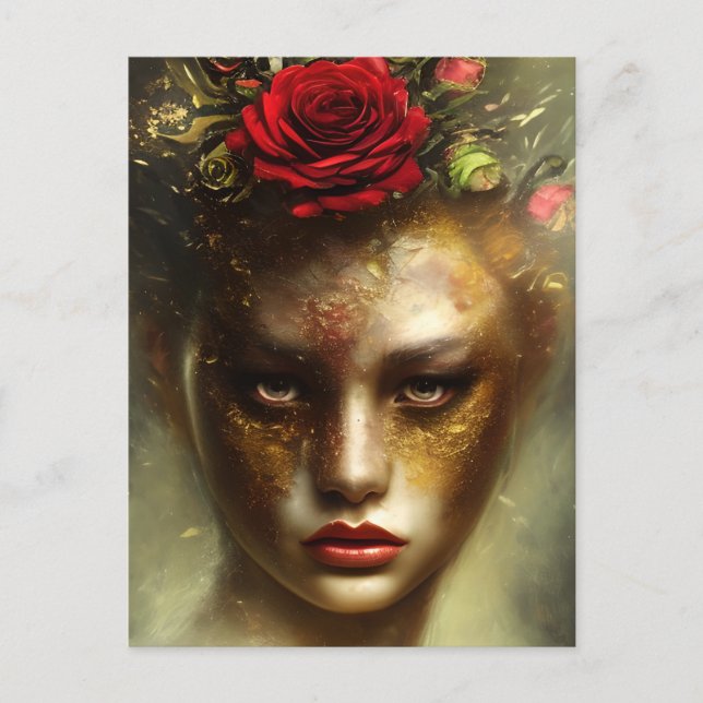 Oil Painting Distressed Vintage Burnt Edges Women Postcard (Front)