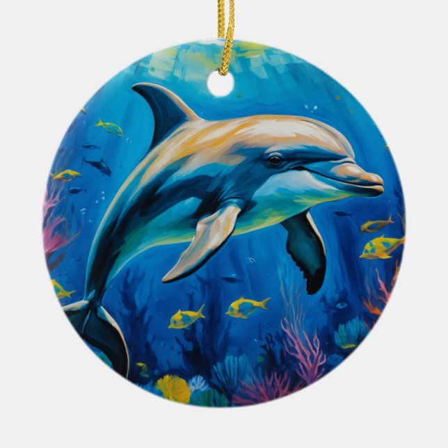 Oil Painting Dolphin Ceramic Tree Decoration (Front)