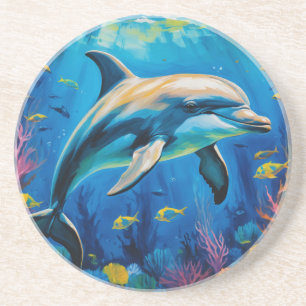 Oil Painting Dolphin Coaster