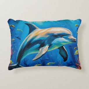 Oil Painting Dolphin Decorative Cushion