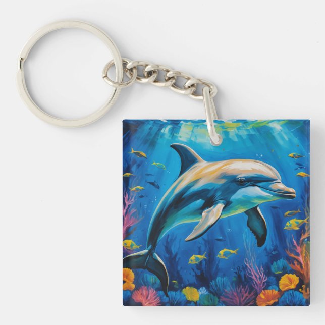 Oil Painting Dolphin Key Ring (Front)