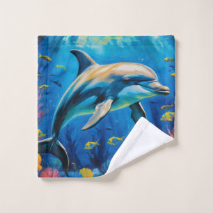 Oil Painting Dolphin Wash Cloth