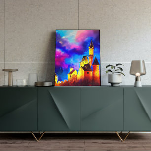 Oil Painting Dream Castle in Night Poster