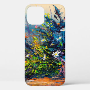 Oil painting flowers, cornflower, daisy in fields. iPhone 12 case