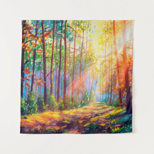  oil painting gorgeous forest in autumn, scenic la tapestry (Front)