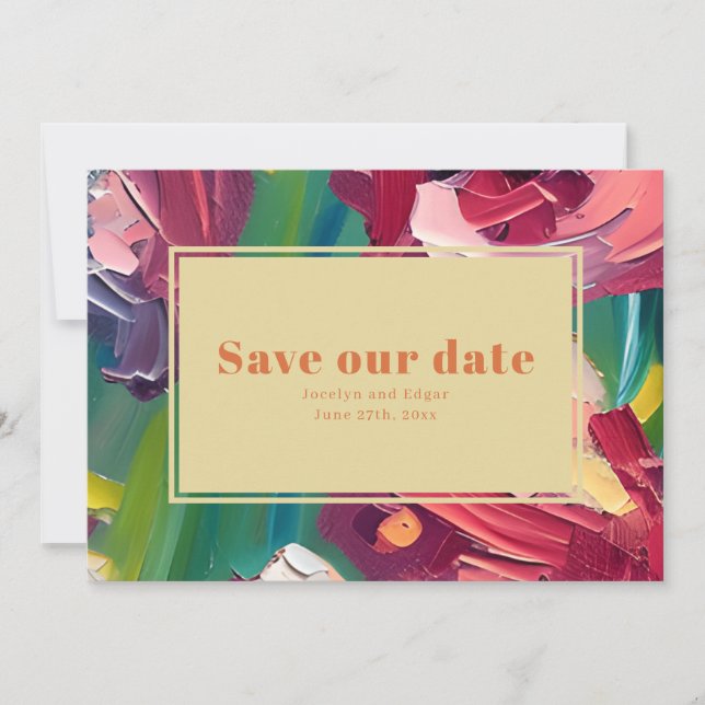 Oil Painting Inspired Deco Groovy Wedding Save The Date (Front)