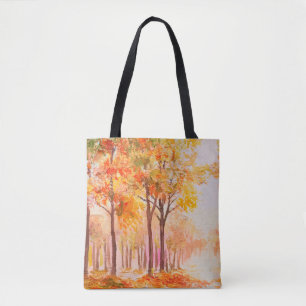 Oil painting landscape - colourful autumn forest tote bag