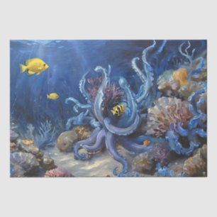 Oil Painting of an Octopus and Fish Decoupage Tissue Paper