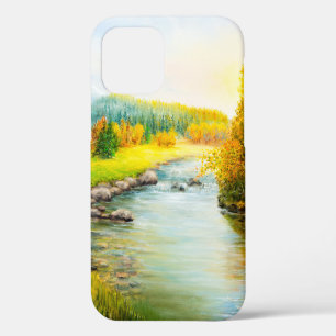 oil painting of beautifl autumn landscape, forest iPhone 12 case