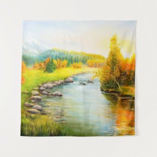 oil painting of beautifl autumn landscape, forest tapestry