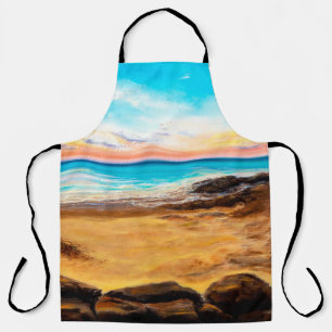 oil painting of beautiful golden sunset over ocea apron