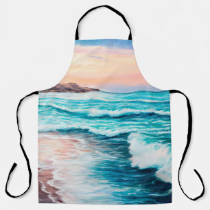  oil painting of beautiful purple sunset over ocea apron