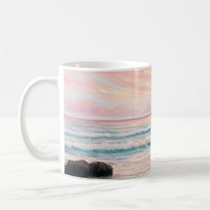 oil painting of beautiful purple sunset over ocea coffee mug