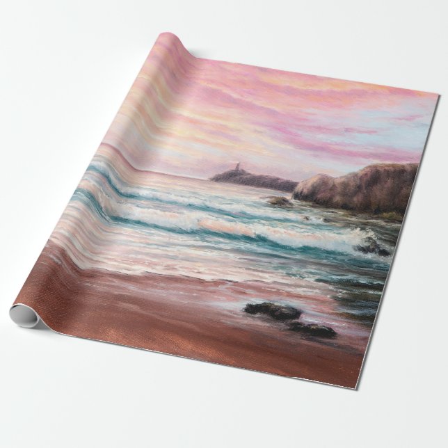  oil painting of beautiful purple sunset over ocea wrapping paper (Unrolled)