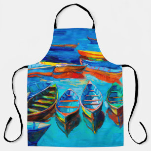  oil painting of boats and sea on canvas. Sunset o Apron