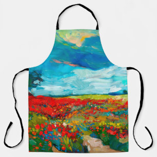  oil painting of fields of flowers on canvas. Coun Apron