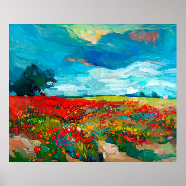  oil painting of fields of flowers on canvas. Coun Poster (Front)