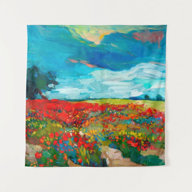  oil painting of fields of flowers on canvas. Coun Tapestry (Front)