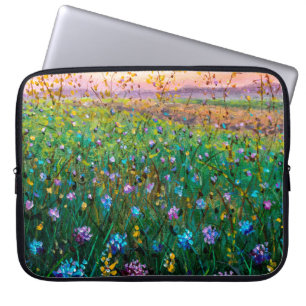 oil painting of flowers, beautiful field flowers laptop sleeve