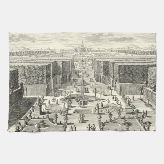 Oil Painting of Fountains at Garden of Versailles Tea Towel (Horizontal)