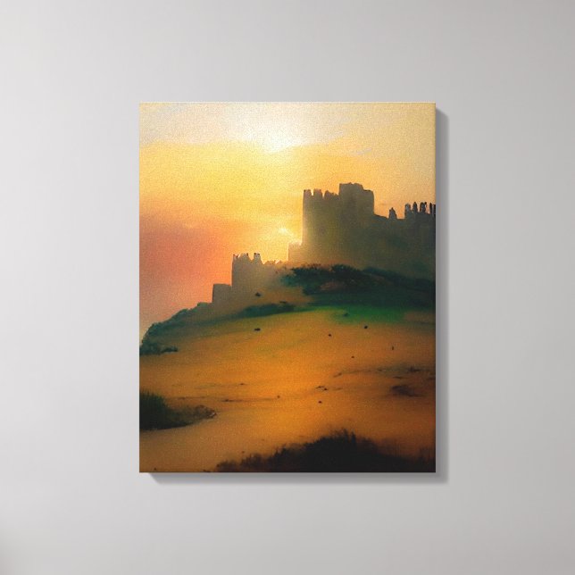 Oil Painting of Mediaeval Castle Ruins Landscape Canvas Print (Front)