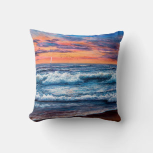 oil painting of Ocean and beach on canvas. Rich g Cushion