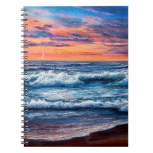  oil painting of Ocean and beach on canvas. Rich g Notebook