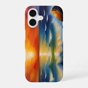 Oil Painting of orange sunset over the ocean iPhone 16 Case