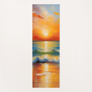Oil Painting of orange sunset over the ocean Yoga Mat