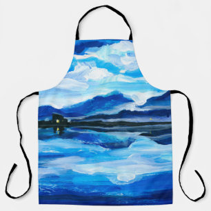 Oil Painting of the twilight on mountain lake. Al Apron