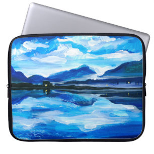 Oil Painting of the twilight on mountain lake. Al Laptop Sleeve