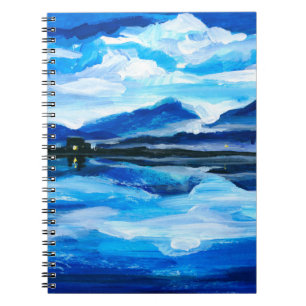 Oil Painting of the twilight on mountain lake. Al Notebook
