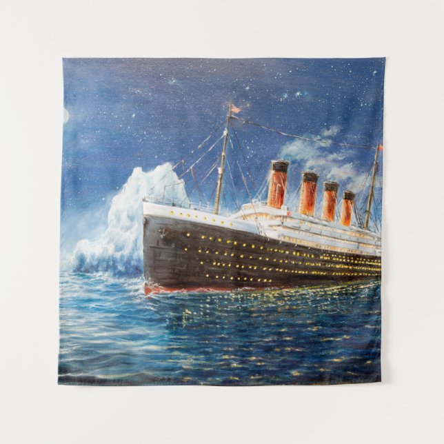  oil painting of Titanic and iceberg in ocean at n Tapestry (Front)