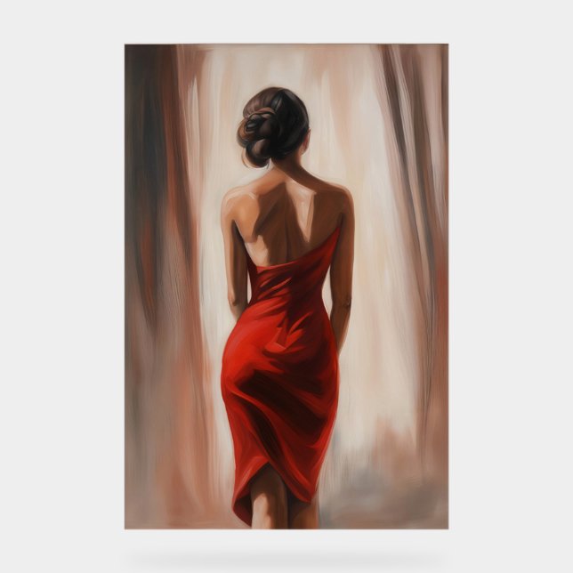 Oil Painting of Woman in Red Dress Acrylic Sign (Front)
