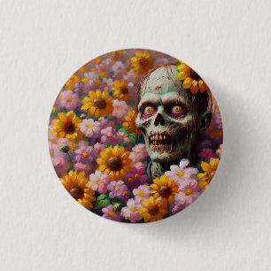 Oil Painting of Zombie in Flower Field Halloween 3 Cm Round Badge