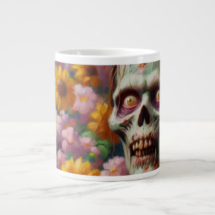 Oil Painting of Zombie in Flower Field Halloween Large Coffee Mug