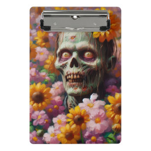 Oil Painting of Zombie in Flower Field Halloween Mini Clipboard
