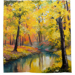 oil painting on canvas - autumn forestpaint,oil,ar shower curtain