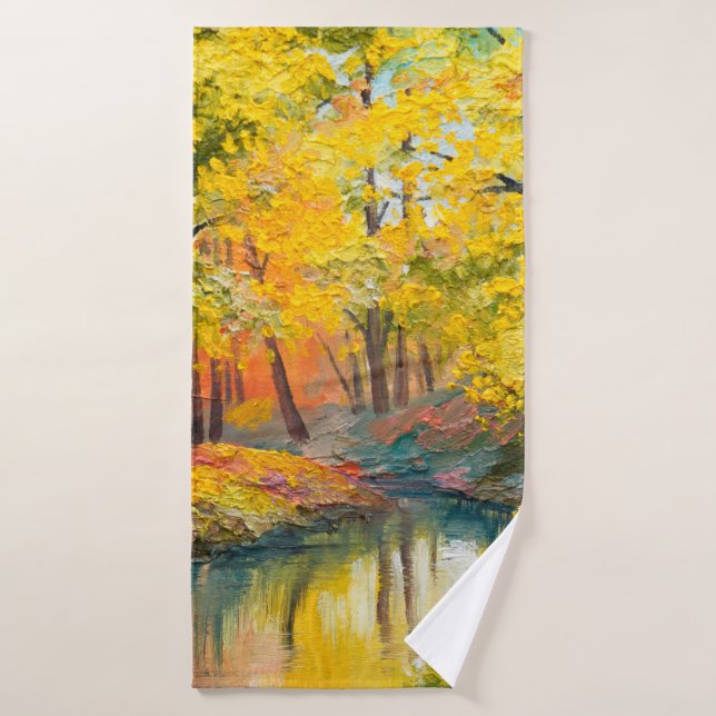 oil painting on canvas - forestpaint autumn, oil,  bath towel (Bath Towel)