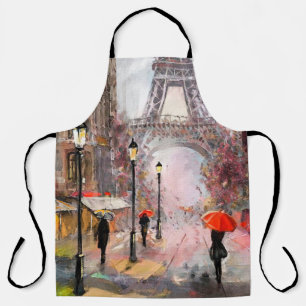 oil painting on canvas, street view of Paris. Artw Apron
