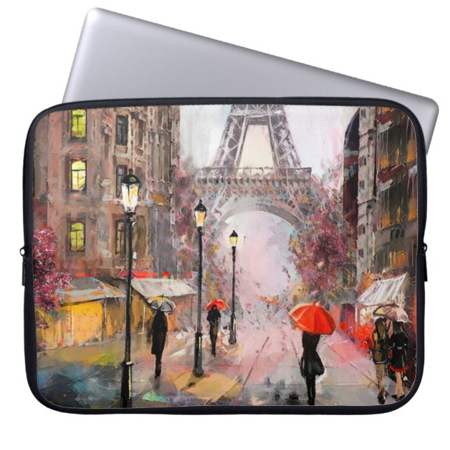 oil painting on canvas, street view of Paris. Artw Laptop Sleeve (Front)