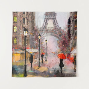 oil painting on canvas, street view of Paris. Artw Tapestry