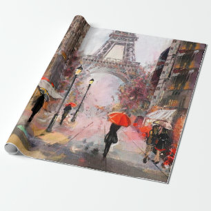 oil painting on canvas, street view of Paris. Artw Wrapping Paper